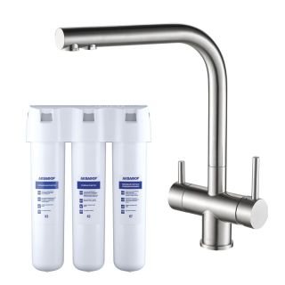 Смеситель для кухни Swedbe Selene Plus K8144K в комплекте с фильтром Аквафор Кристалл нержавеющая сталь